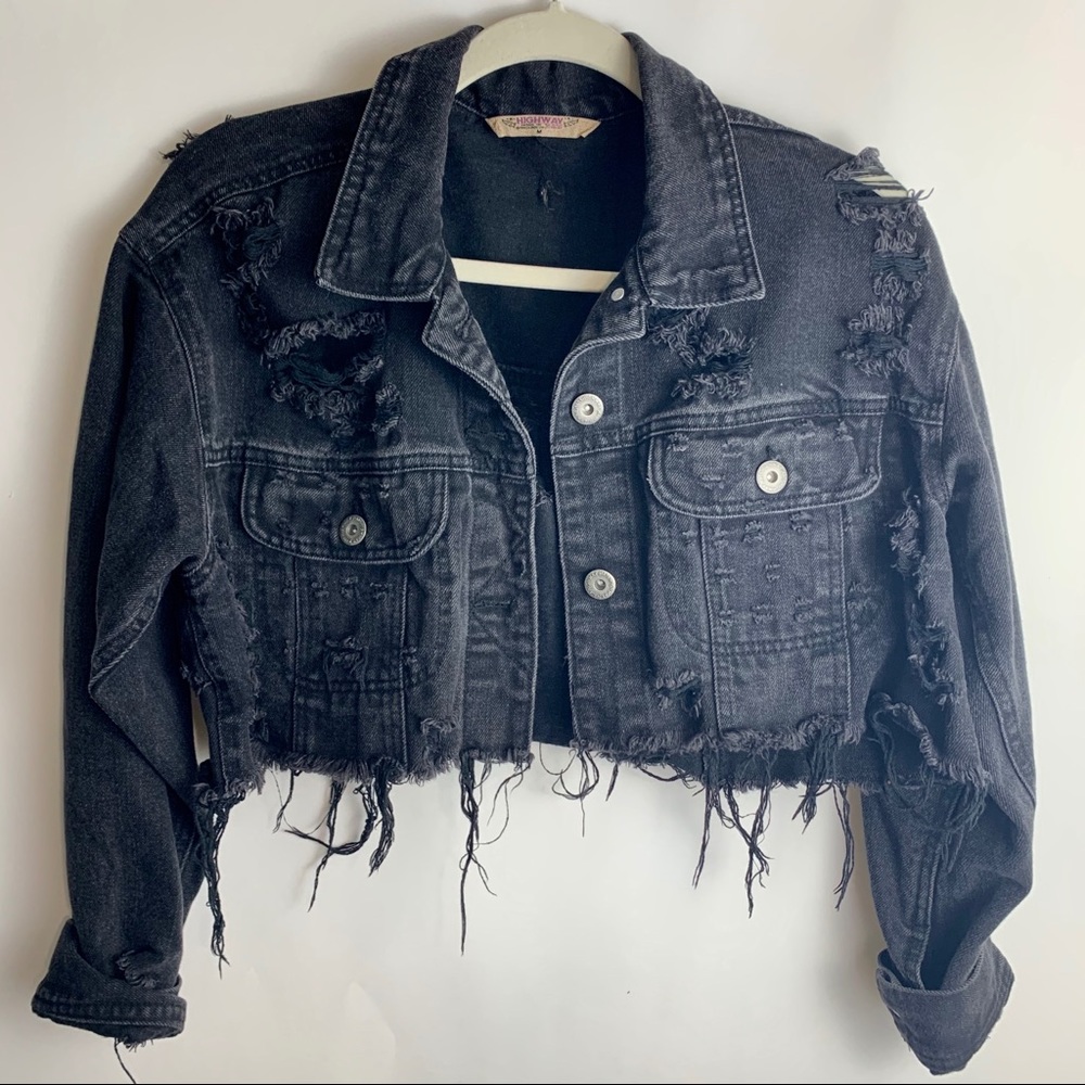 distressed cropped charcoal jacket ⛓